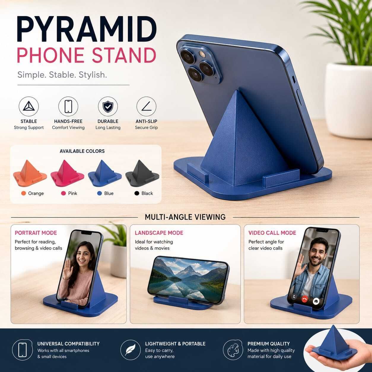 CIELAGLOBAL (PACK OF 3)Multi-Angle 3-Way Desktop Phone Holder for Smartphones & Tablets Mobile Holder-image-49