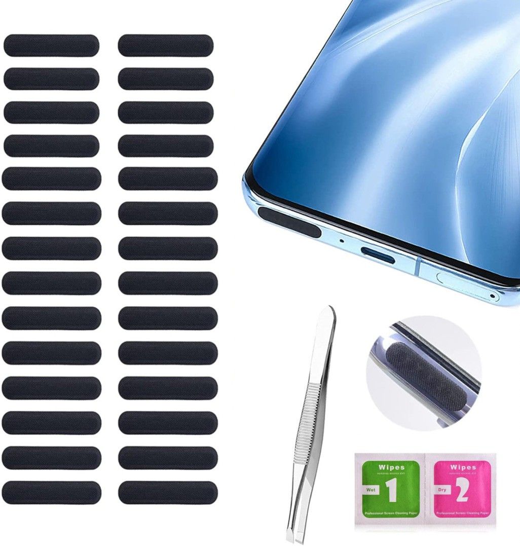 MAK Dustproof Net Stickers, Speaker Mesh Adhesive Sticker (28 pcs with Free Forceps) Audio Jack Black Anti-dust Plug-picture-43