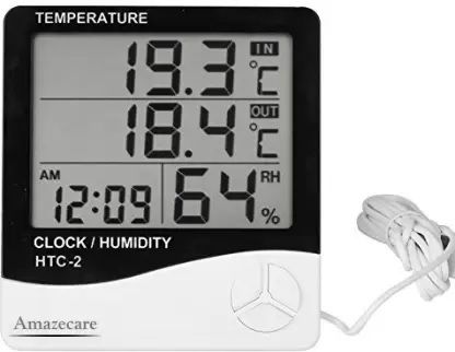 HTC-2 Hygrometer Electronic Thermo Hygro With External Sensing Probe Humidity Meter Tester + Temperature Meter + Alarm Clock + Time With Pin-Type All-in-One Digital Moisture Measurer