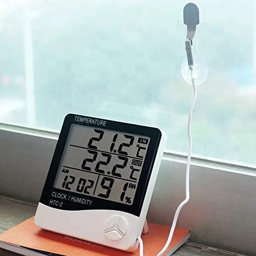 goodsbazaar Temperature and Humidity Meter, Plastic Digital Clock with Alarm, Sensor Cable All-in-One Digital Moisture Measurer image 1