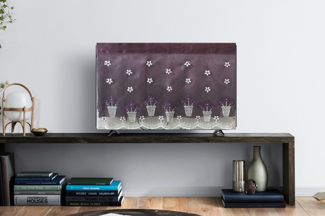 ANSHMJIMN Floral Basket Embroidered Fabric Cover for 32 inch LCD/LED TV - WINE KUNJA 32-picture-21