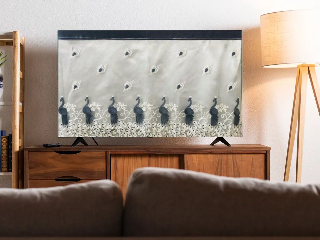 QSTED Elegant Peacock Embroidered Fabric Panel for 43 inch LCD/LED TV - GREY MOR 43 A-picture-14