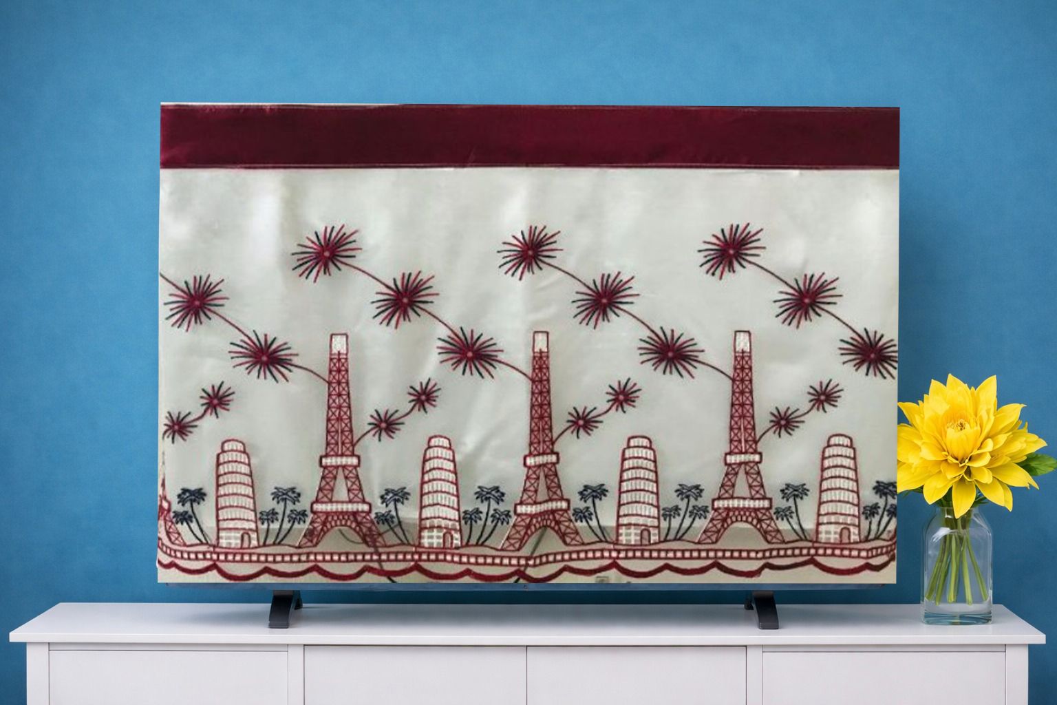 ANSHMJIMN Premium Embroidered TV Cover | Dustproof & Washable Cover for 50 inch LED/LCD Tv Monitor - 50-image-24