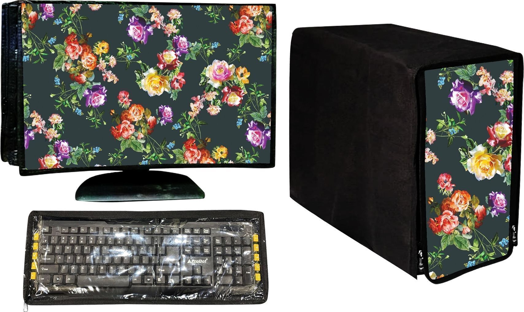 kridha for 22 inch 3PC Desktop Cover Set for 22-Inch – Monitor, Keyboard & CPU Dust Covers - CH-FK27-Led-32-K-Gren-Wht-Ros_KR-image-2