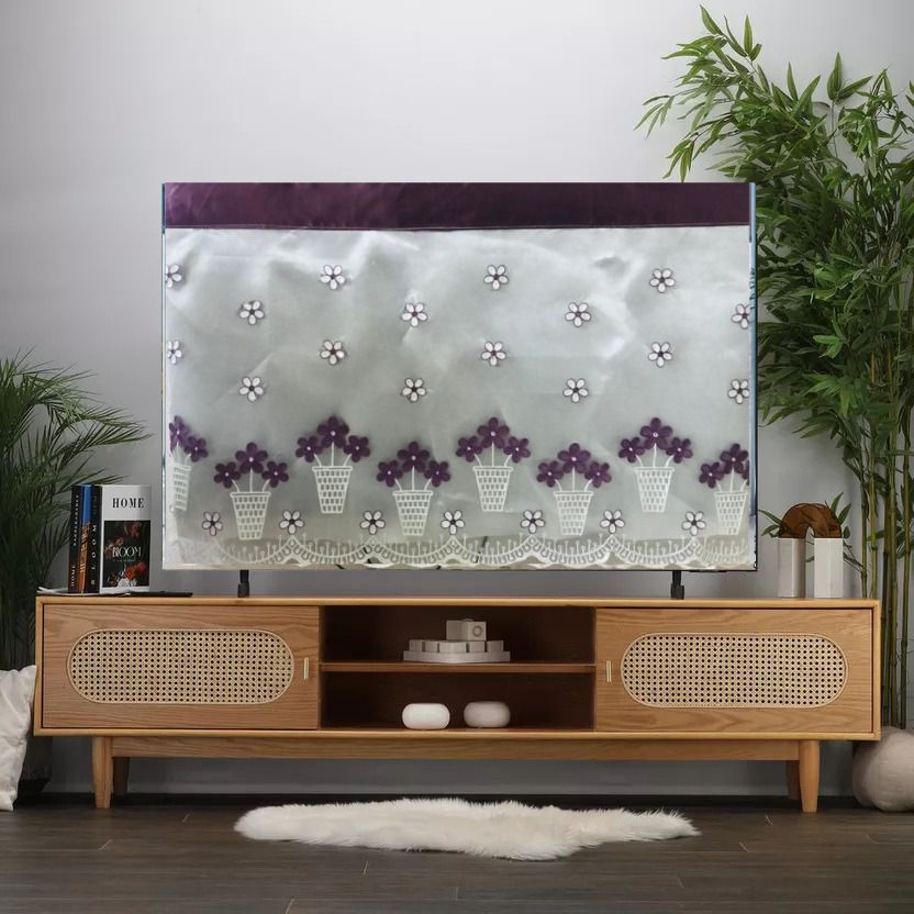 QSTED Purple Floral Embroidered Fabric Cover for 43 inch LCD/LED TV - WINE KUNJA 43 E-image-48