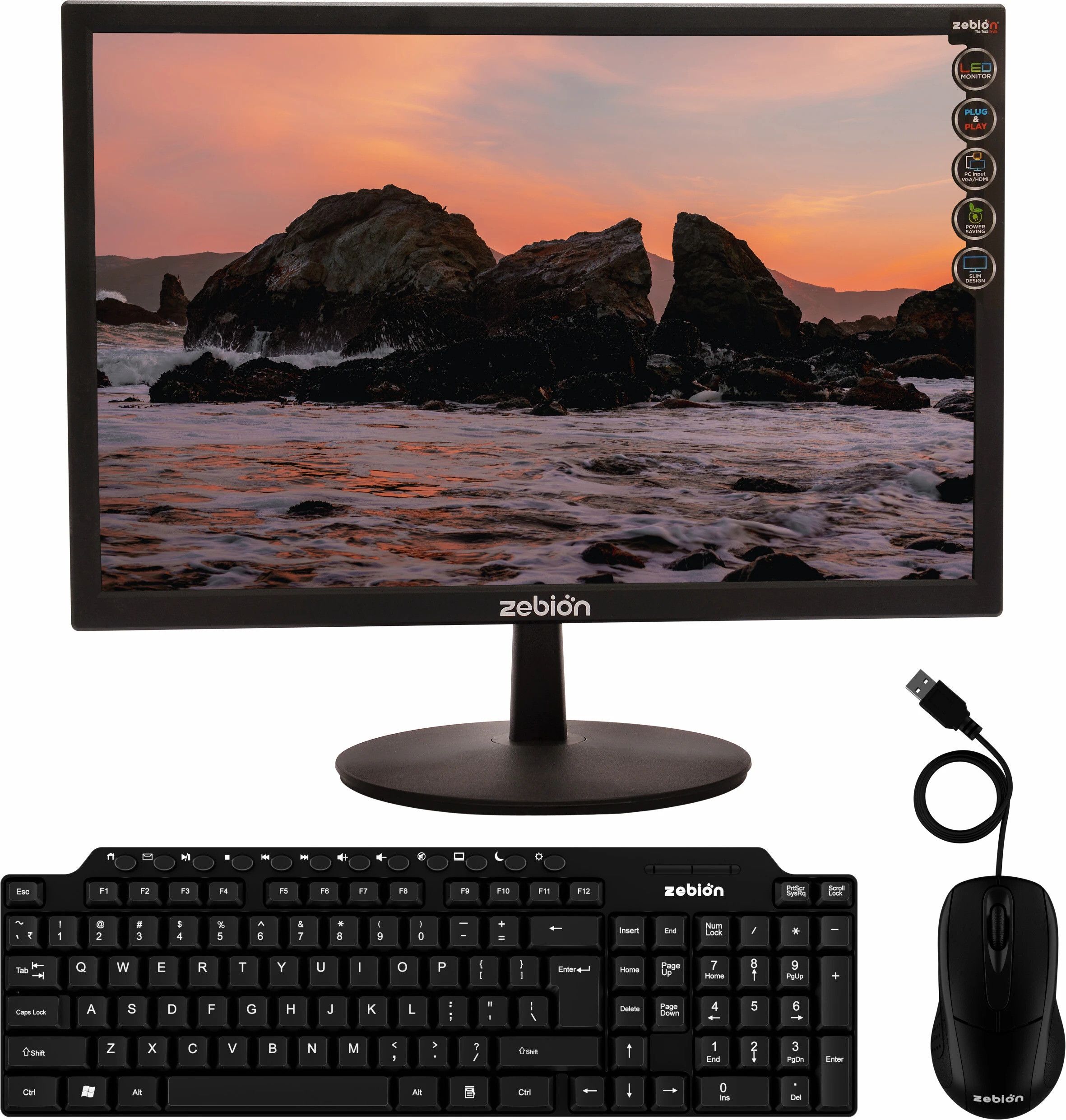 zebion 48.26 cm (19 inch) Full HD TN Panel Monitor (HDMI & VGA Input, Max Resolution 1440 X 900 and Viking Keyboard & Mouse Combo)