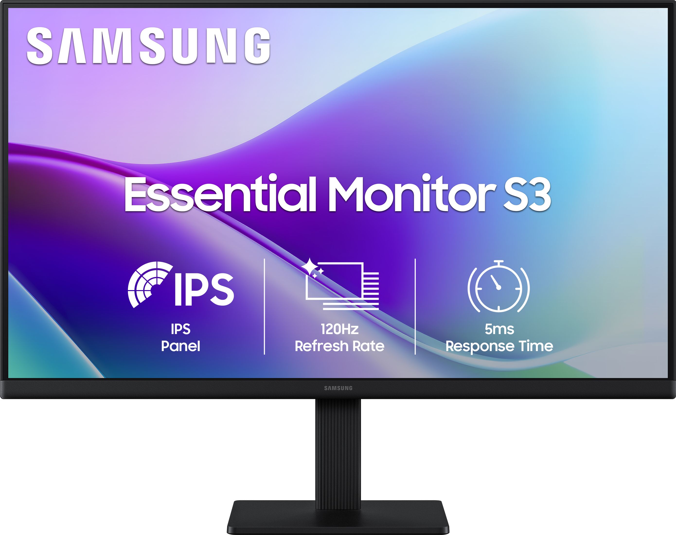 Samsung Essential S3 Series 60.96 cm (24 inch) Full HD LED Backlit IPS Panel with Dual HDMI Ports (2EA), Game Mode, Eye Saver Mode, Wall Mountable, Super Slim Borderless Design Monitor (LS24F320GAWXXL)