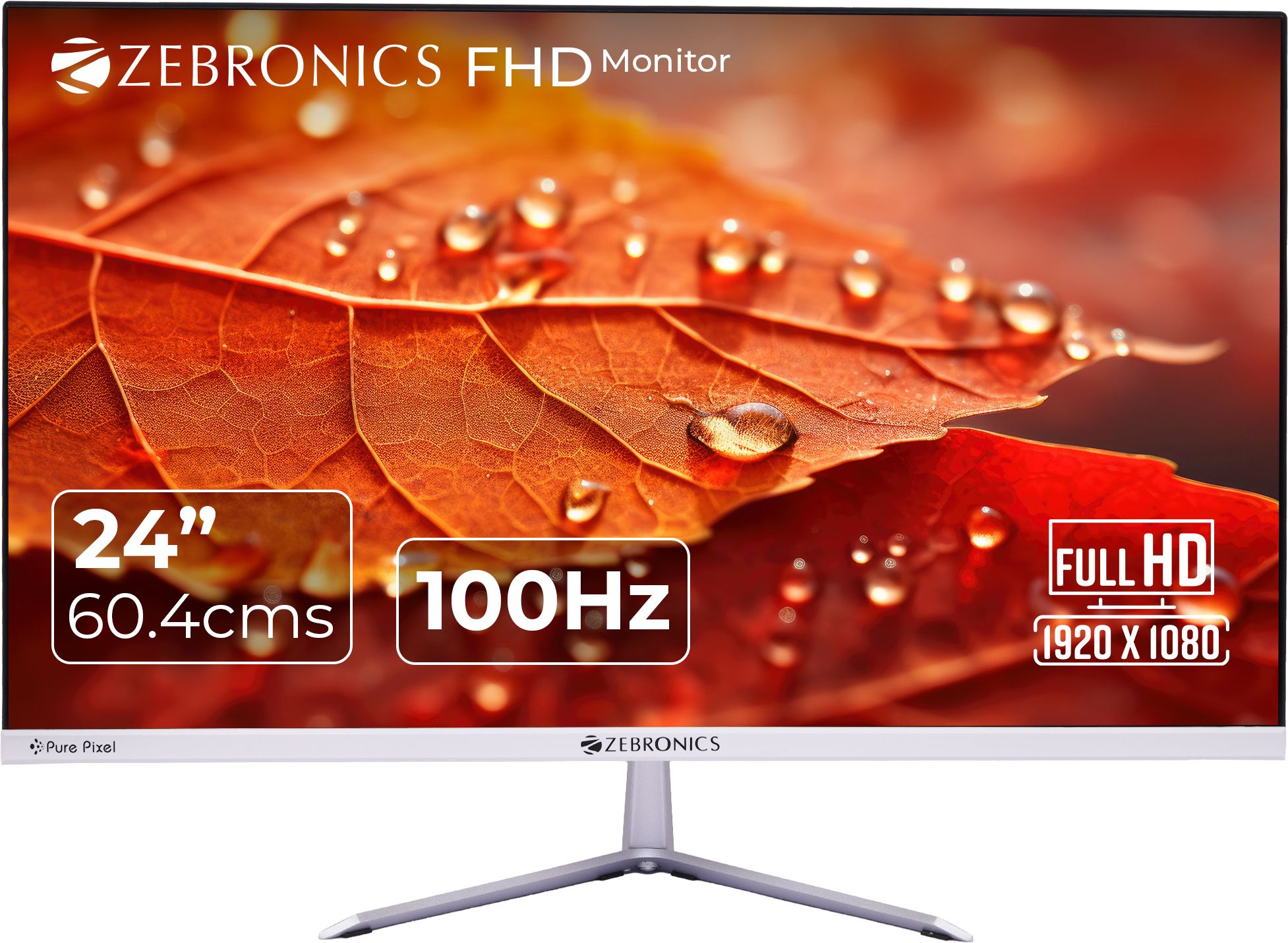 ZEBRONICS Pure Pixel 60.96 cm (24 inch) Full HD VA Panel with 250 nits brightness, HDMI, VGA, Ultra Slim Bezel, Built-in Speakers, Metal Stand, Wall Mountable Monitor (ZEB-EA124)