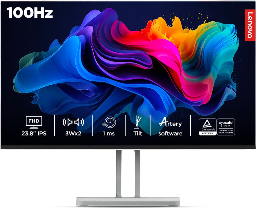 Lenovo L-Series 60.96 cm (24 inch) Full HD LED Backlit IPS Panel with 99% sRGB, 1xHDMI1.4, 1xVGA, Tilt-able Stand, 3WX2 Inbuilt Speakers, Customization Artery, Smart Display Monitor (L24i-4A)