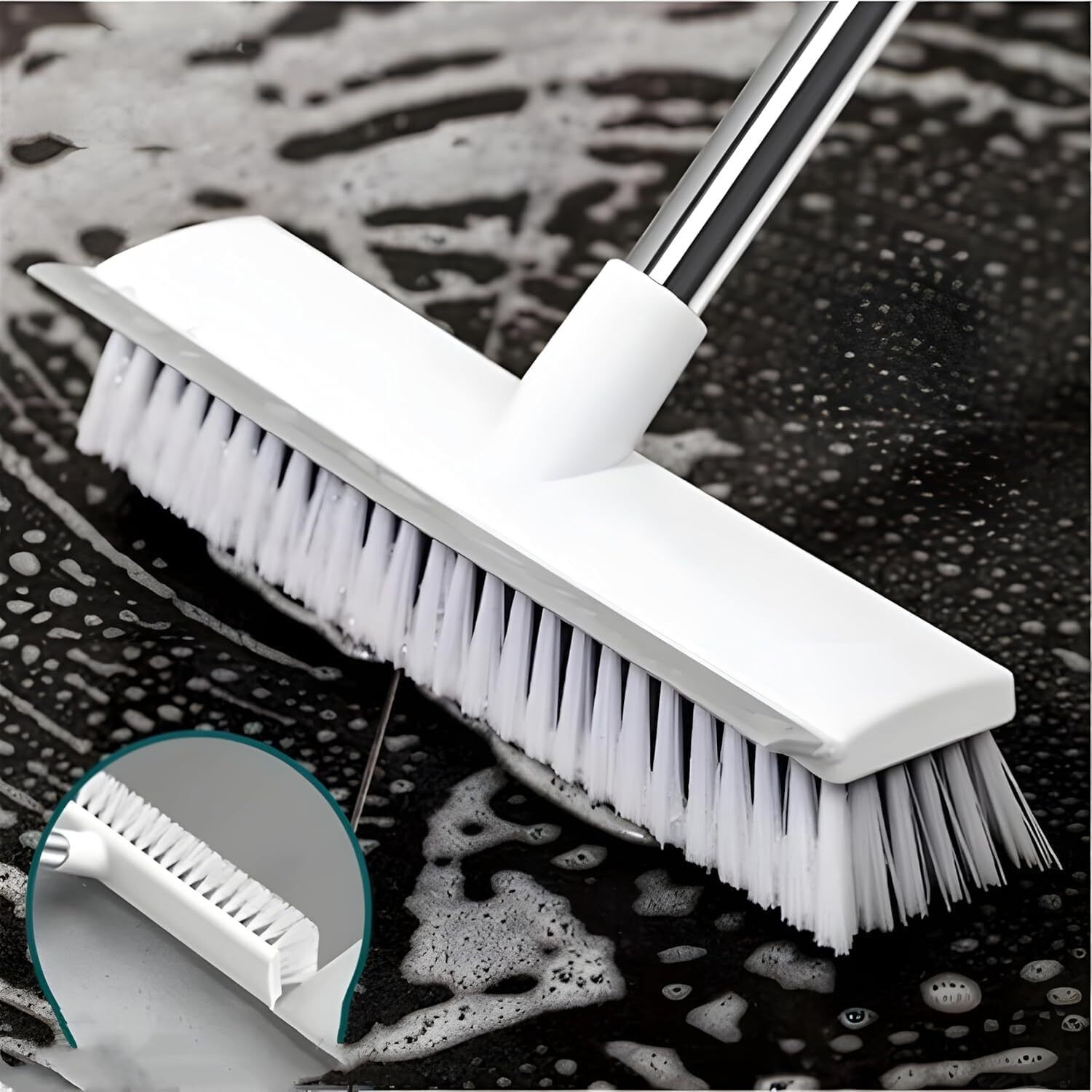 2 in 1 Floor Cleaning Brush with Wiper, Long Handle Tile Scrub Brush for Home Plastic Wet and Dry Brush-image-19