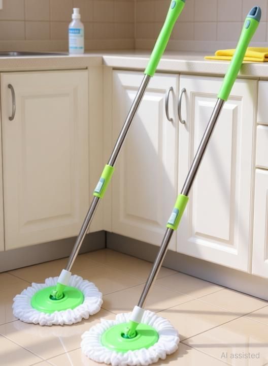 toqon Stainless Combo Set of 2 Wet and Dry Cleaning Spin Mop Rod Stick Pole with 2 Refills Wet & Dry Mop (Green) Wet & Dry Mop-picture-10