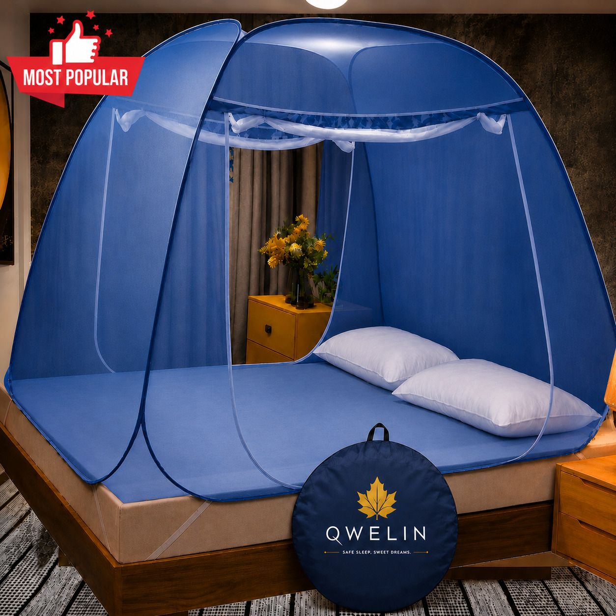 qwelin King Size Mosquito Net | Double Gate | Breathable Mesh Polyester Washable Adults Mosquito Net-picture-13