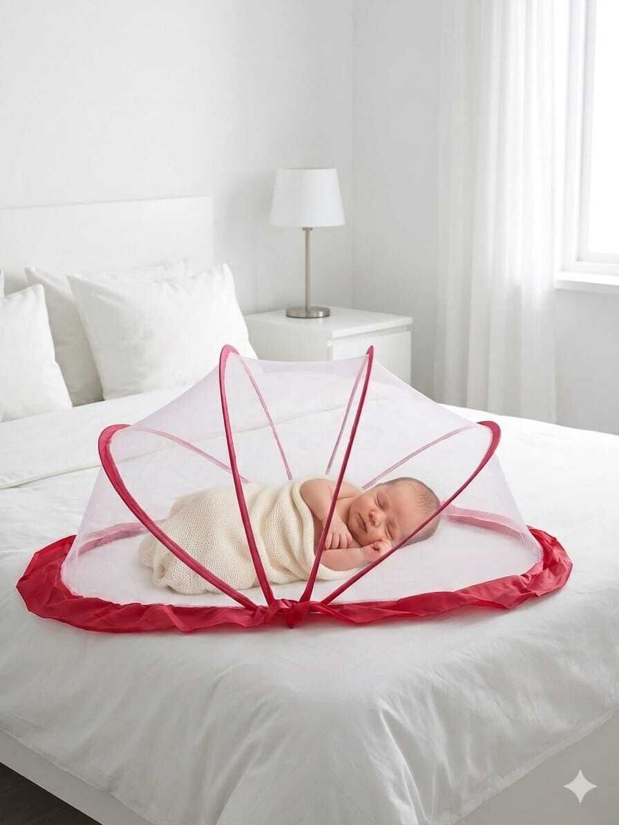 maisha BreeZara Premium Foldable Baby Mosquito Net for Newborn (0-12 Months) - Pink Polyester Washable Kids Mosquito Net-picture-6