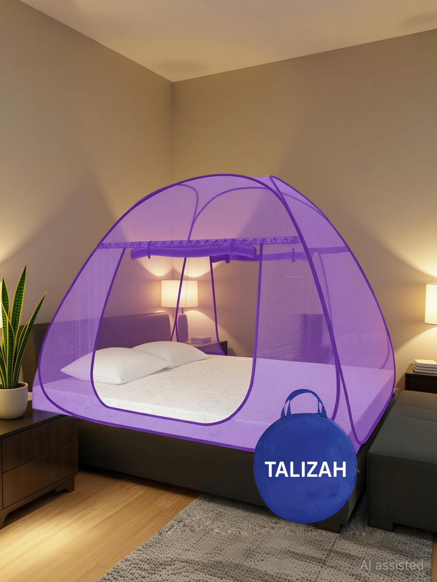 talizah Premium King Size Mosquito Net – No Base, Double Side Entry, Metal Zipper Polyester Washable Adults Mosquito Net-picture-17