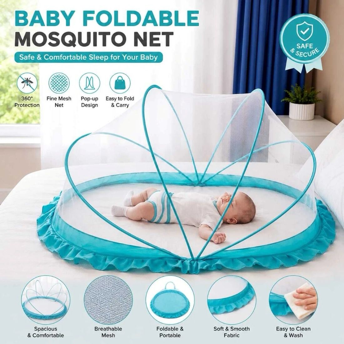 Premium Quality Baby(Crib) Mosquito Net- White - Sky Blue HDPE - High Density Poly Ethylene Washable Infants Mosquito Net-image-11
