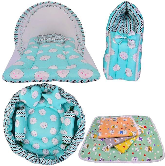 Cotton Infants New Born Baby Care Essential Bedding Set Combo Mosquito Net-image-44