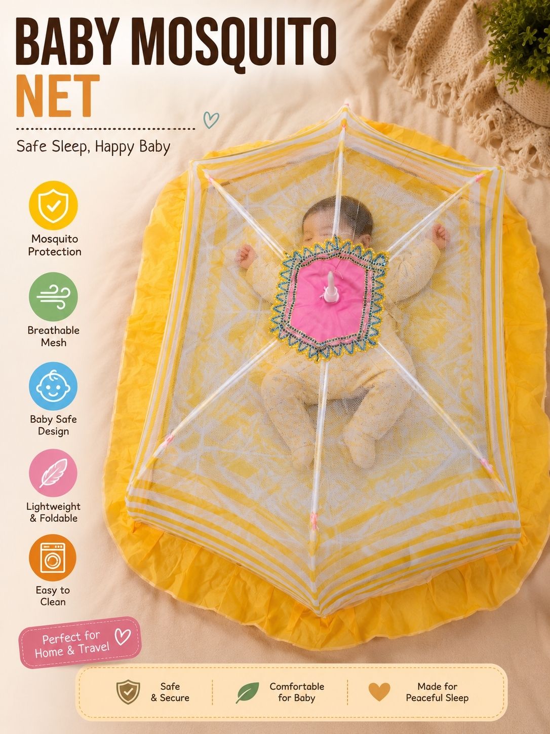 Whit and gold umbrella type baby mosquito net 0067 HDPE - High Density Poly Ethylene Washable Kids Mosquito Net-image-45
