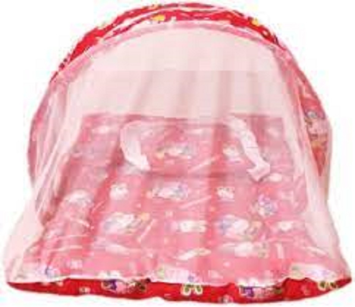 kolva Cotton Kids Washable Baby Mattress with Mosquito Net(0-6 Months) (RED) Mosquito Net image 1