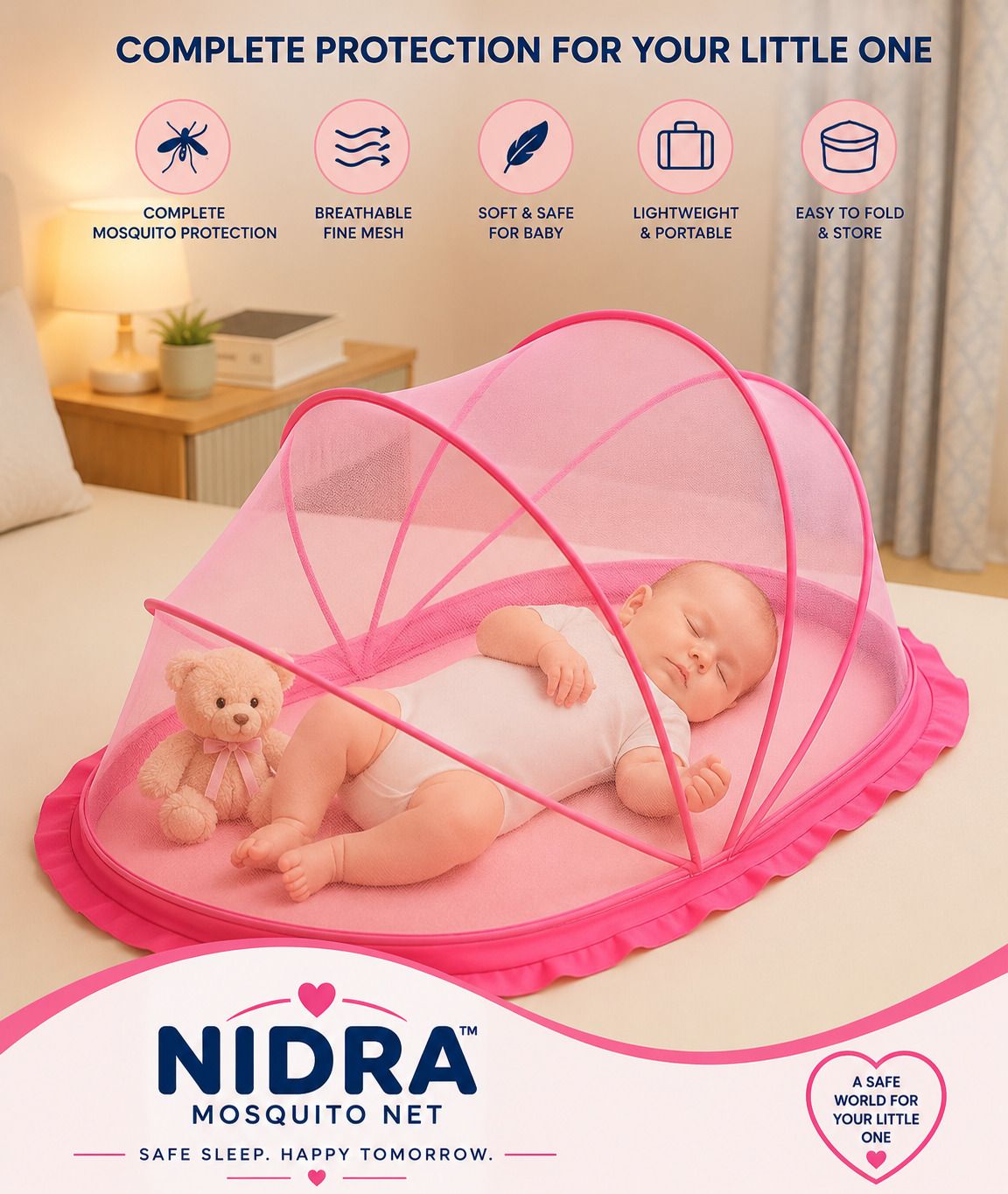 Blue Baby Mosquito Net For Kids Net Size. 0 to 24 Month HDPE - High Density Poly Ethylene Washable Kids Mosquito Net-image-37