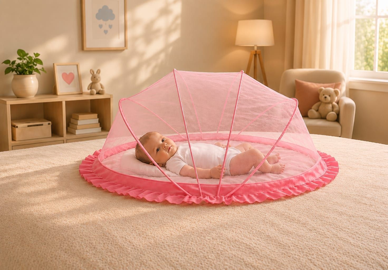 Pink colour pop-up folding Premium quality baby mosquito net Cotton Washable Kids Mosquito Net-image-33