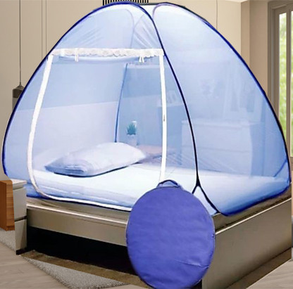 khanjan fashion hub Polyester Infants Washable BLUE machhardani 6 by 6 double bed mosquito net for double bed queen size mach Mosquito Net image 1