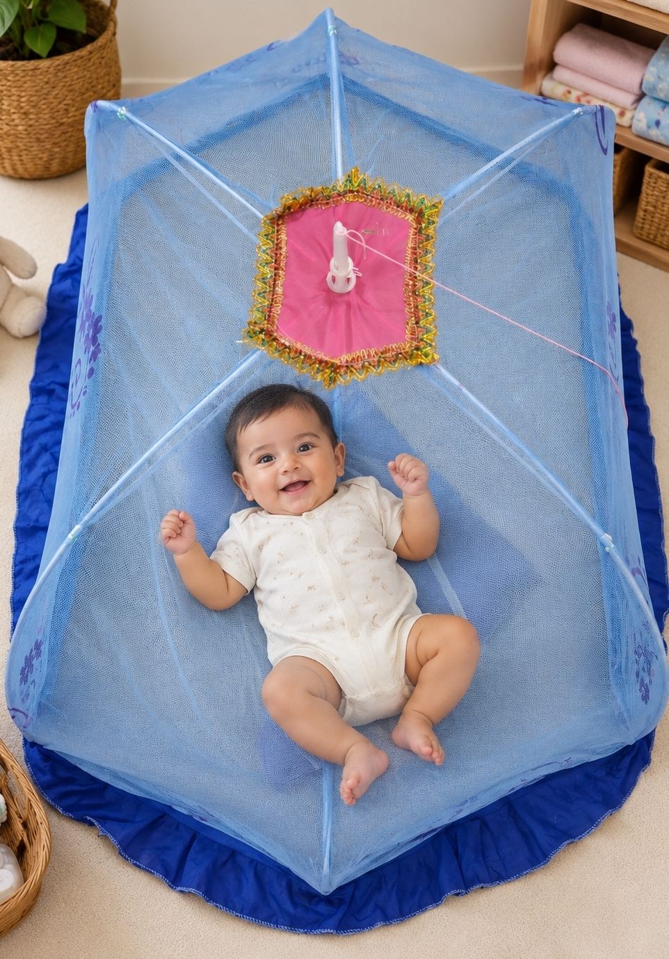 new stylehub Style hub blue printed 6 shik oval baby mosquito net 014 Cotton Washable Kids Mosquito Net-picture-15