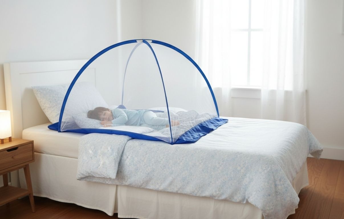 Foldable Baby Mosquito Net for Infants, Blue/White Tent Style) HDPE - High Density Poly Ethylene Washable Kids Mosquito Net-image-21
