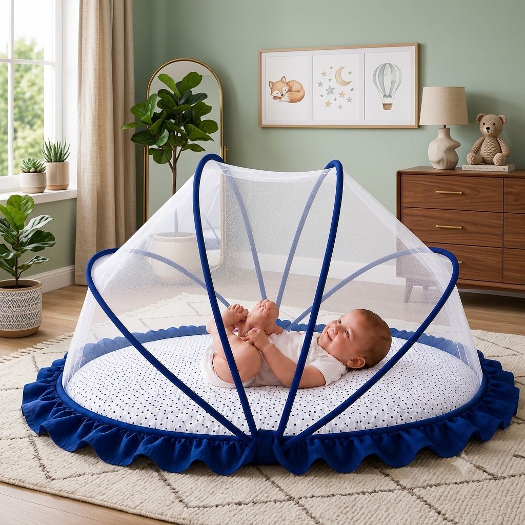 / PREMIUM BABY WHITE BLUE \ HDPE - High Density Poly Ethylene Washable Kids Mosquito Net-image-37