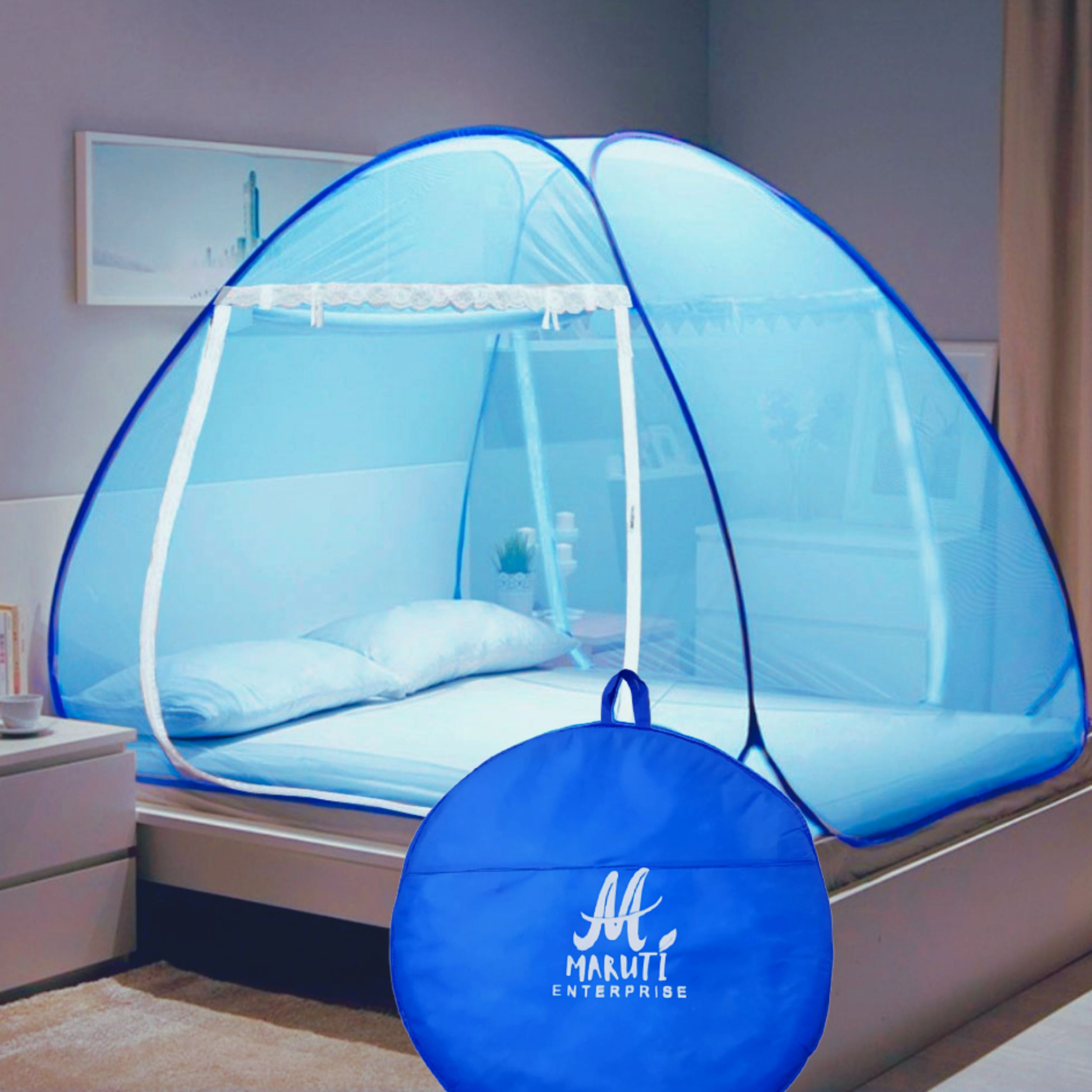 maruti enterprise Polyester Adults Washable ® Double Bed, King Size, Big Large 6x6, 7x7, 8x8, 6x6.5ft Foldable Machhardani Mosquito Net-picture-28