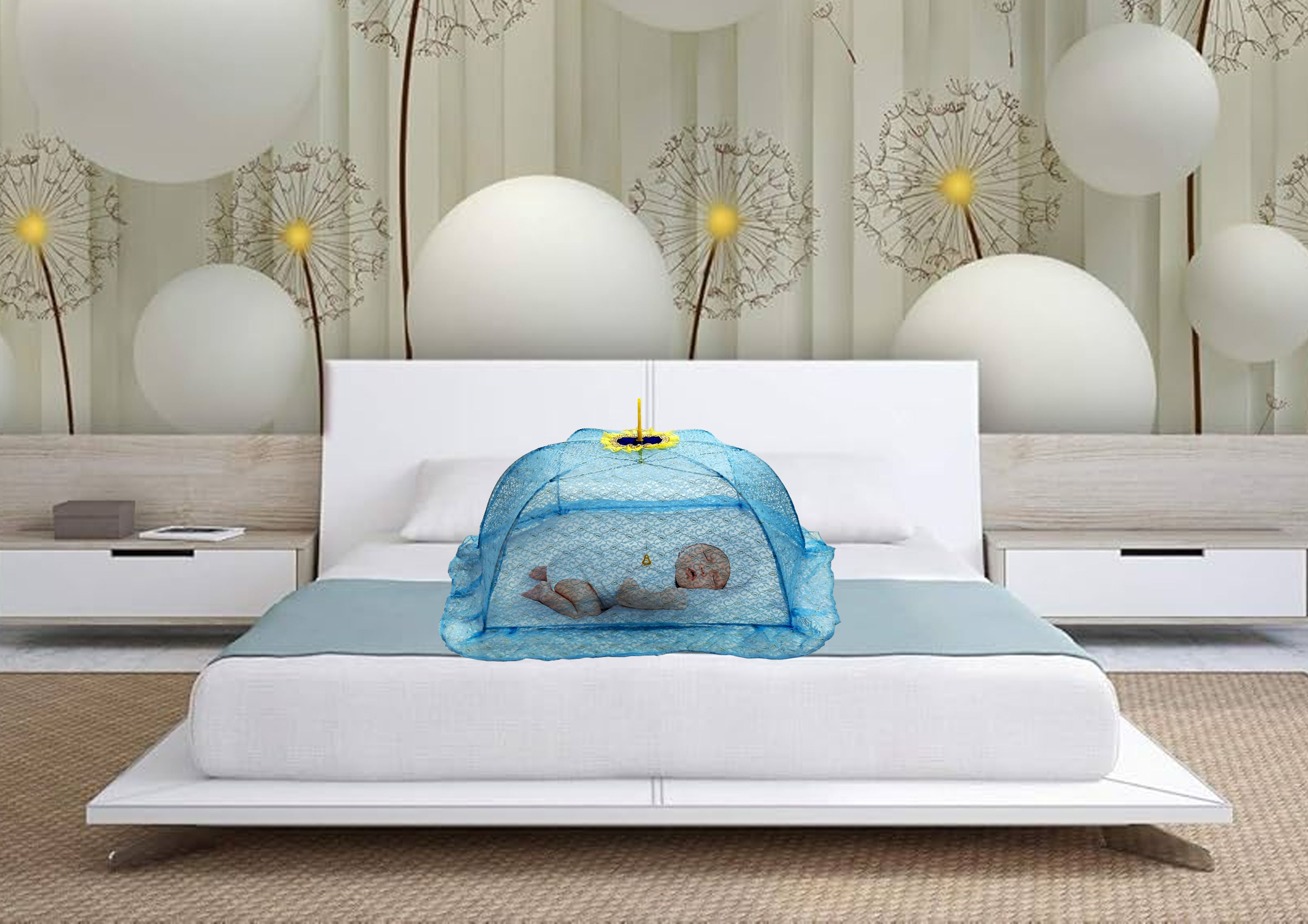 twinkle care Polyester Kids Washable Baby Mosquito Net with Double Safety Lock-Full Body Design with Floral Lace,Zari Mosquito Net-picture-13