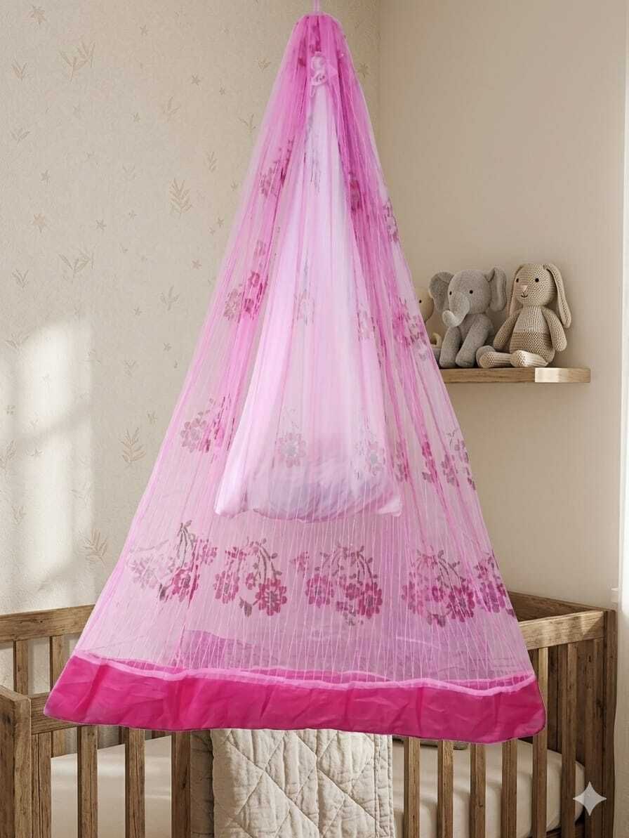 maisha BreeZara Floral Hanging Baby Cradle with Mosquito Net, Mint Pink Cotton Washable Kids Mosquito Net-picture-16