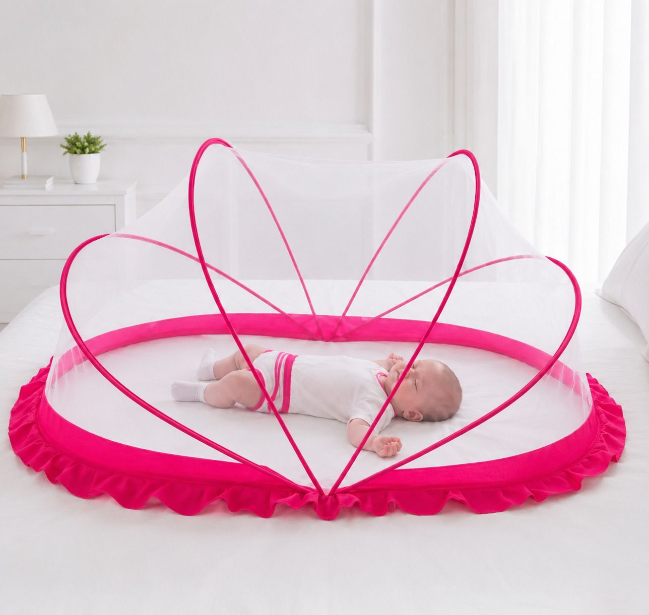 trendyzone Premium quality folding baby mosquito net ( pink + white colour ) HDPE - High Density Poly Ethylene Washable Kids Mosquito Net-picture-10
