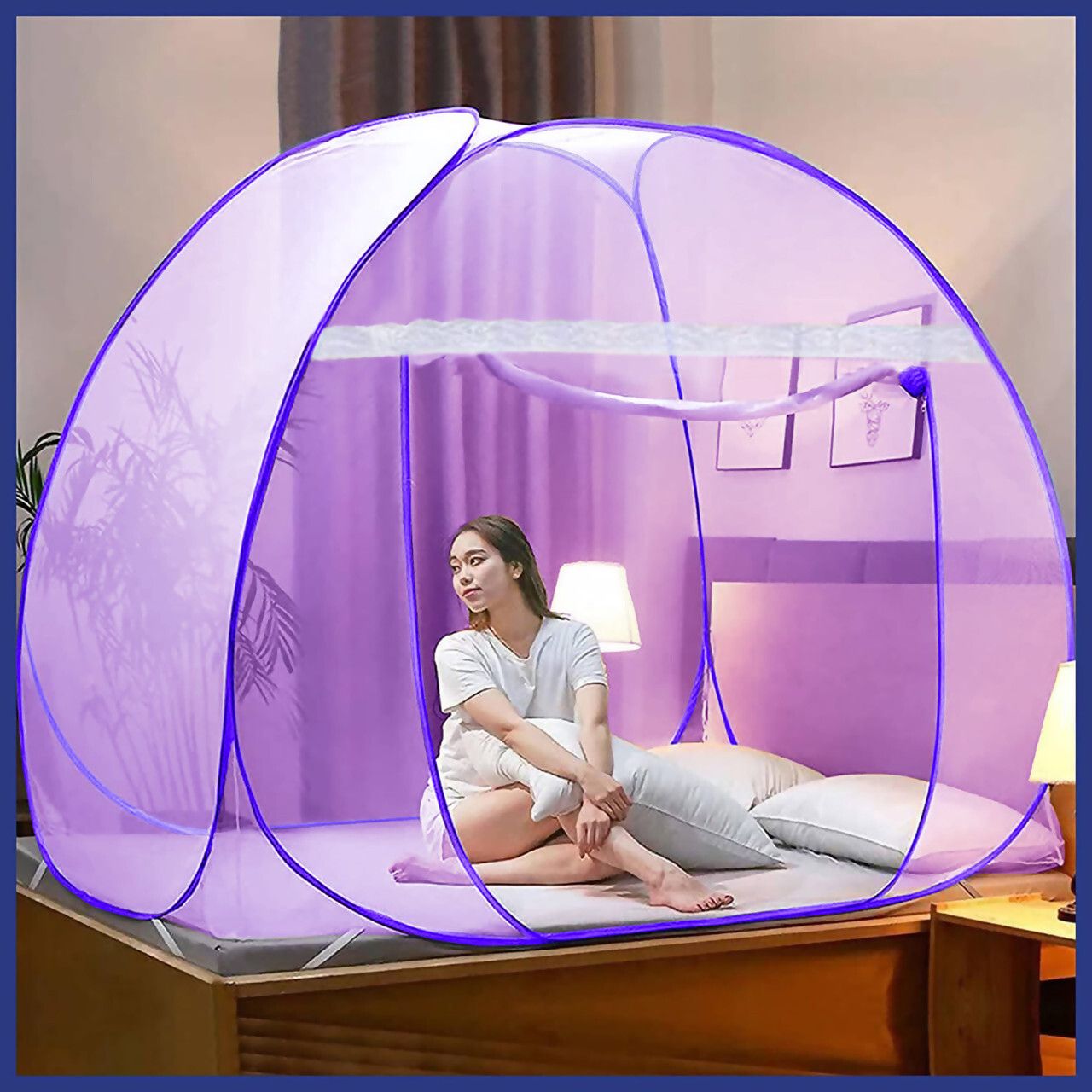 Net Foldable for Double & Queen Size Bed -(200*170*H140 CM) Polyester Washable Polyester Washable Adults Mosquito Net-image-9