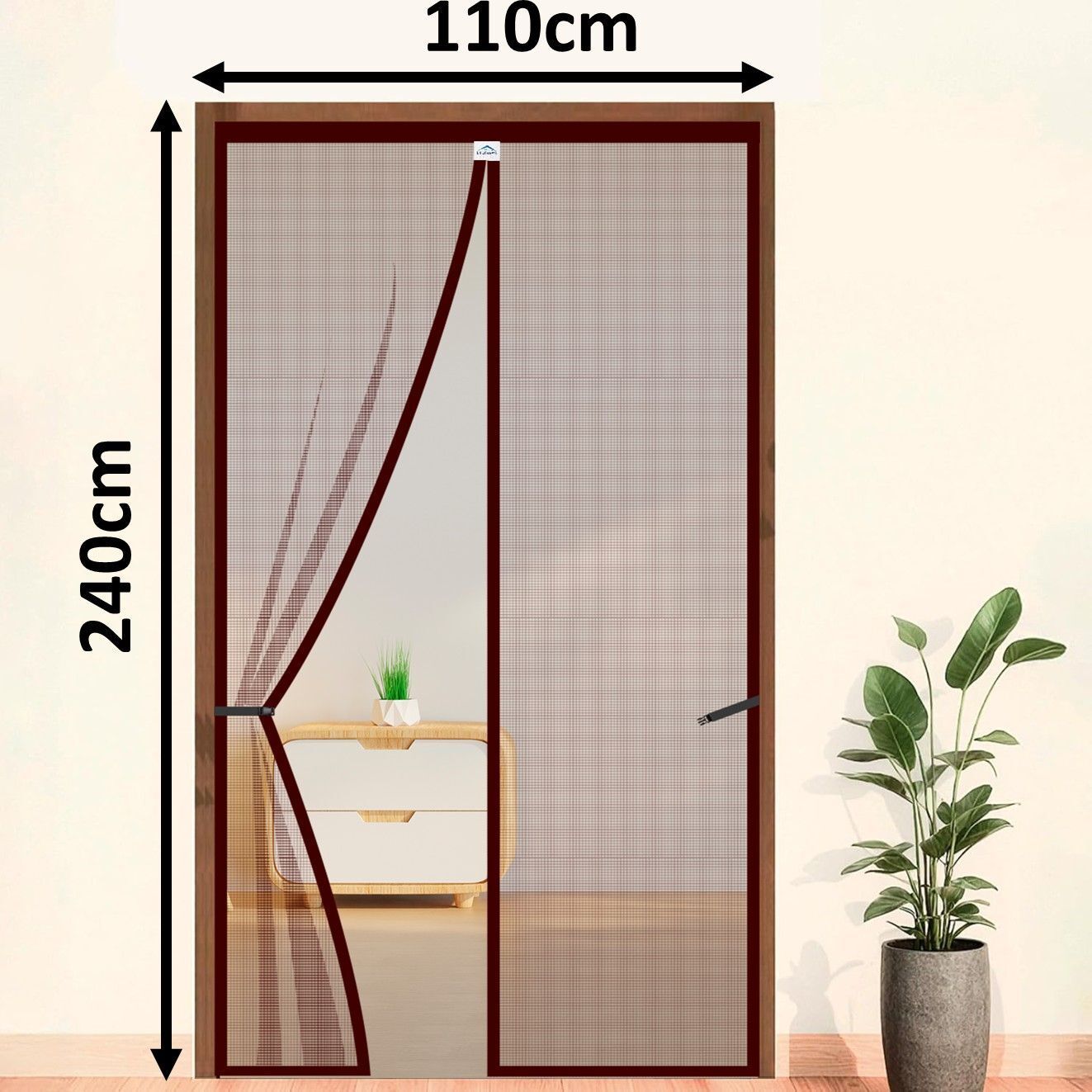 Magnetic Mosquito Net for Door | Auto-Closing Insect Screen( Brown, 240x110 cm) Polyester Washable Adults Mosquito Net-image-2