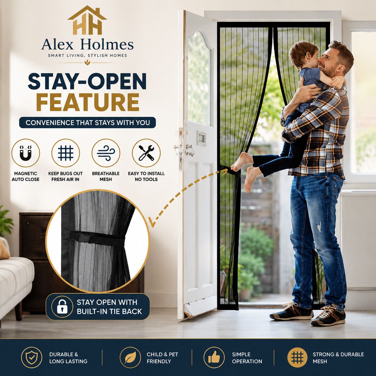 Alex Holmes Premium Mesh Door Curtain Polyester Washable Kids Mosquito Net-image-0