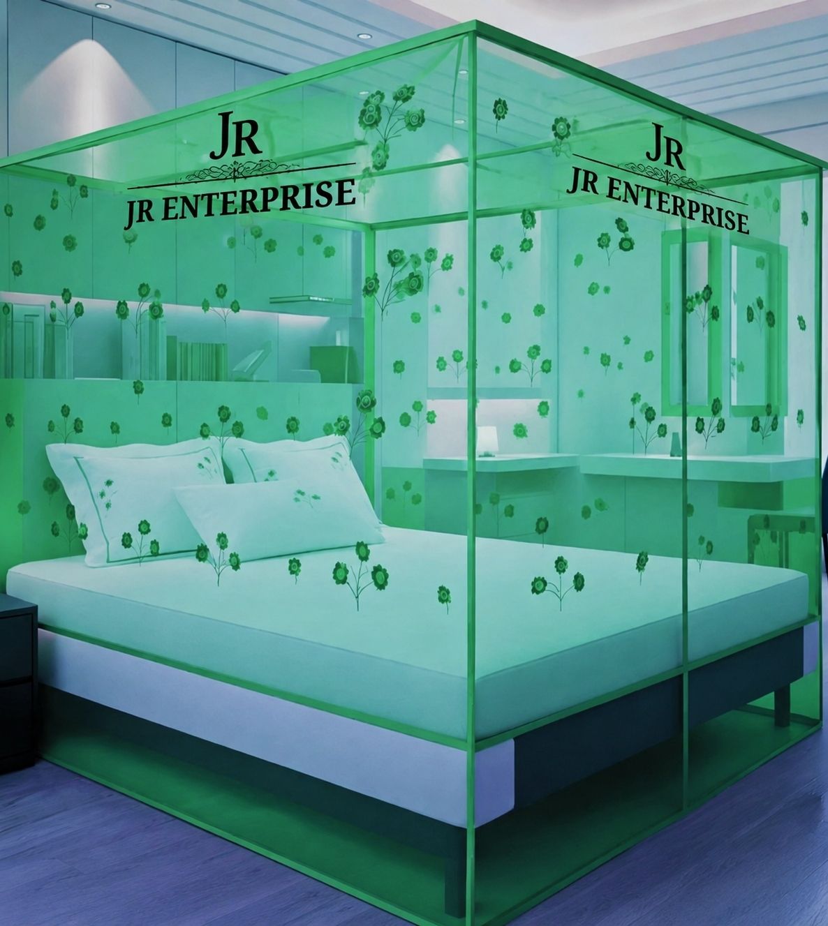 Double Bed (6ftx7ft) Mosquito Net Flower Print HDPE - High Density Poly Ethylene Washable Adults Mosquito Net-image-45