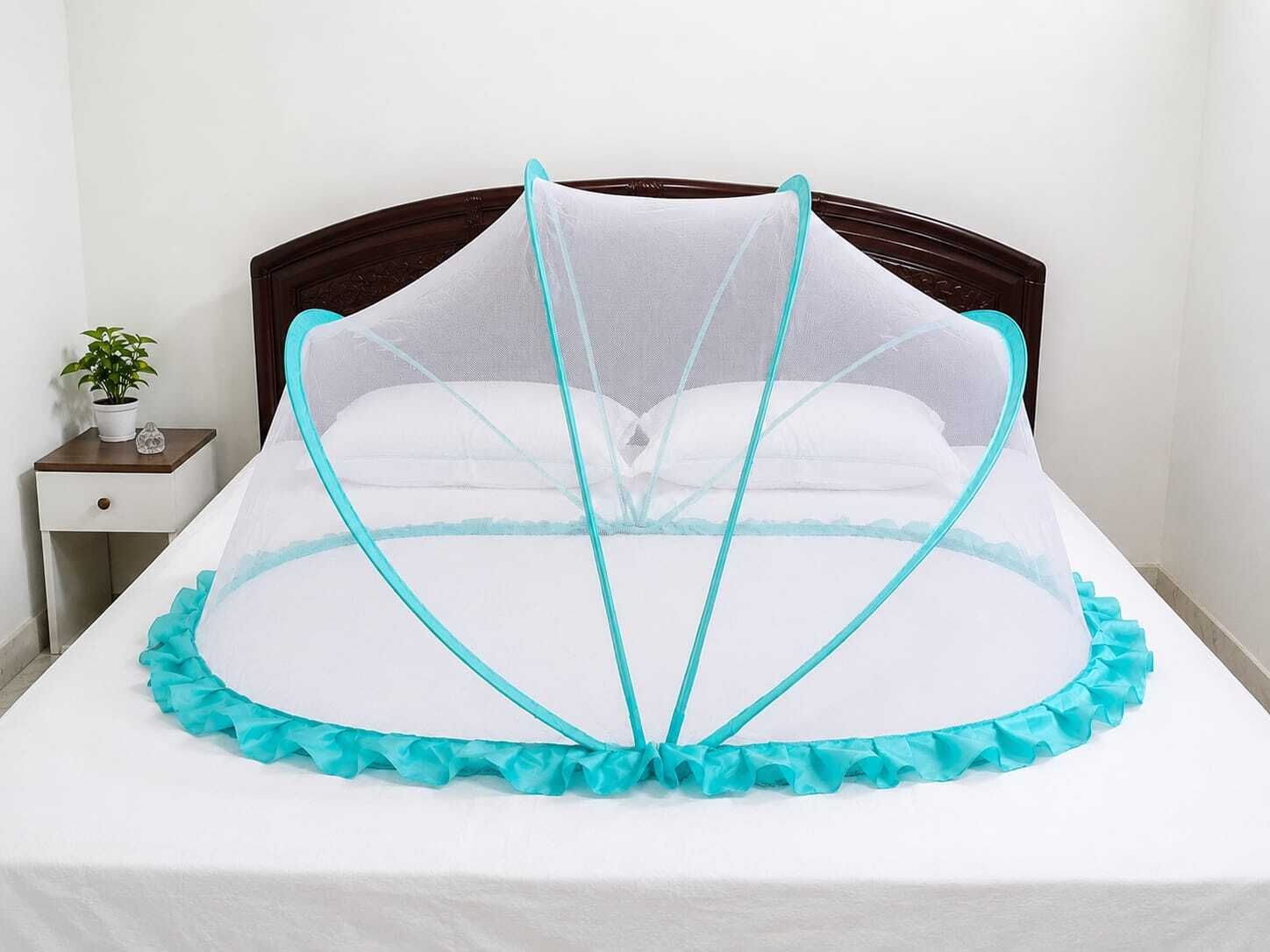 White net green border baby foldable mosquito net premium quality HDPE - High Density Poly Ethylene Washable Kids Mosquito Net-image-46