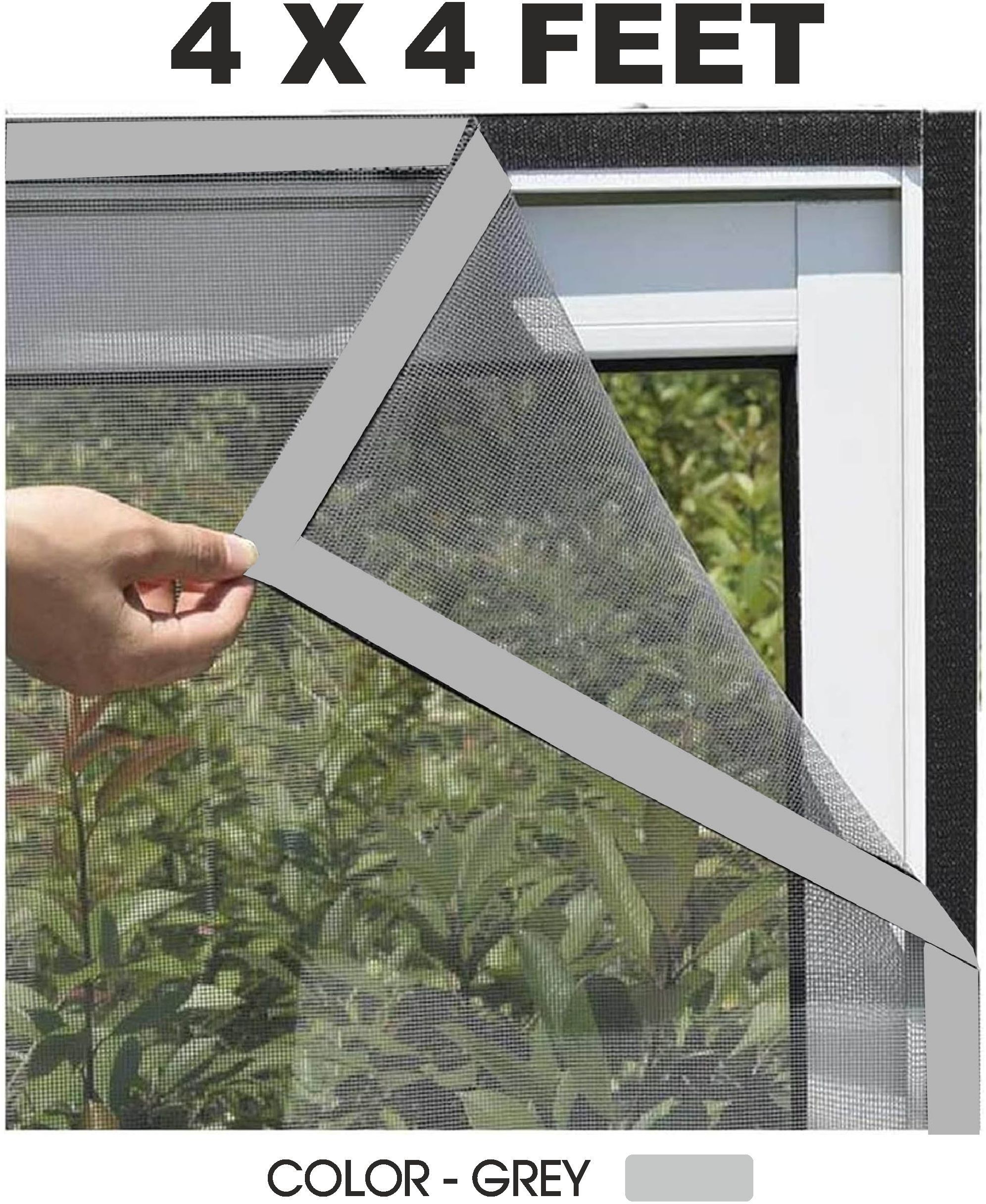 Window Mosquito Net Pre Stiched with Adhesive Hook & Loop Tape Polyester Washable Adults Mosquito Net