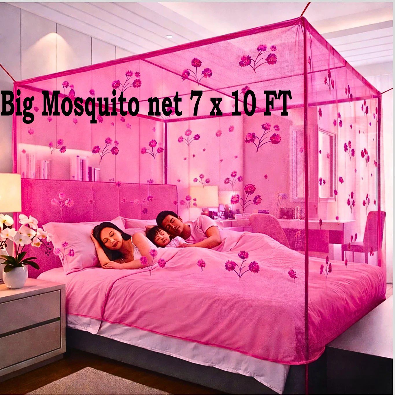 Mosquito Net pink 7x 10 ft Cotton Washable Adults Mosquito Net-image-7