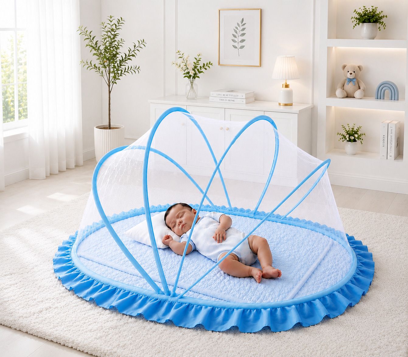 Premium quality popup baby mosquito net ( skyblue and white colour ) HDPE - High Density Poly Ethylene Washable Kids Mosquito Net-image-16