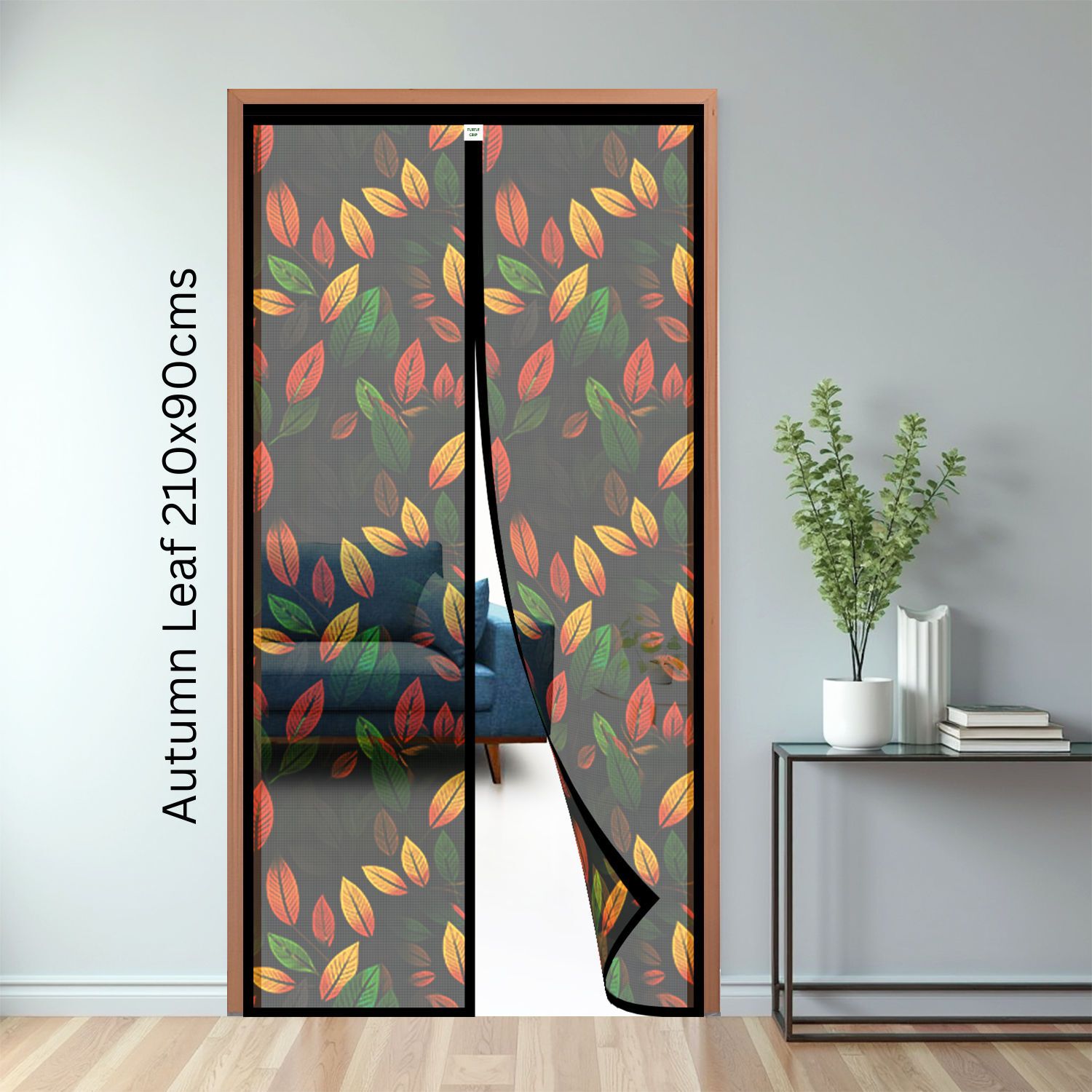Auto-closing Magnetic Full Frame New Autumn Leaf Design Door Polyester Washable Adults Mosquito Net-image-41