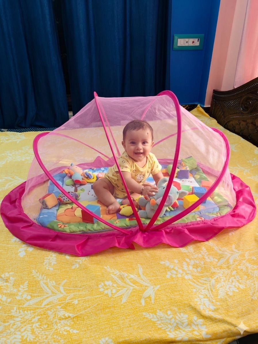Premium Pink Pop-up Mosquito Net for Baby HDPE - High Density Poly Ethylene Washable Infants Mosquito Net-image-33
