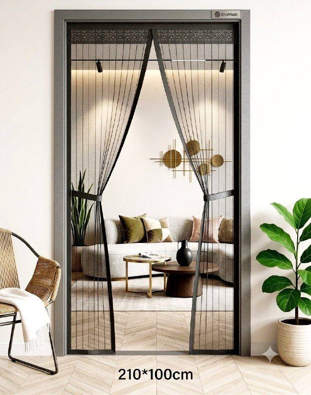 Auto-Closing System, Premium Material magnet DOOR MOSQETO NET 210*100CM BLACK Polyester Washable Infants Mosquito Net-image-3