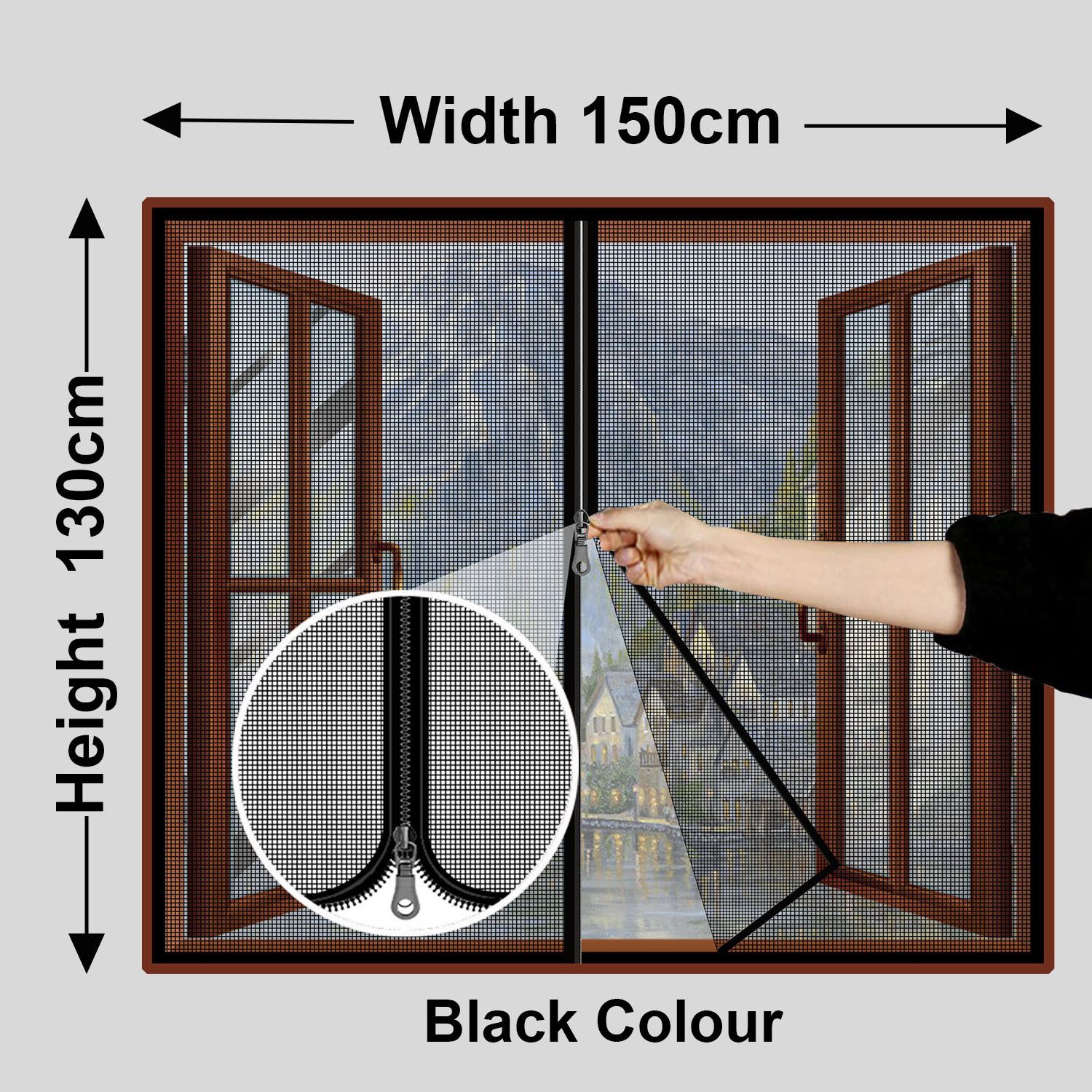 wne jaliwale Pre-Stitched Fiberglass Window Mosquito Net with Zipper, Height 130 X Width 150 Polyester Washable Adults Mosquito Net-picture-26