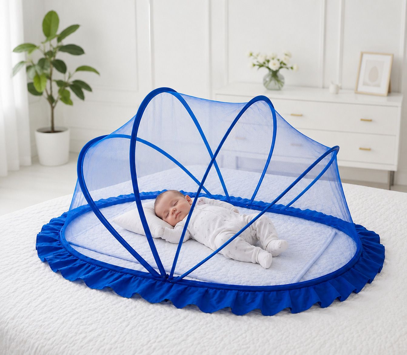 Premium quality folding mosquito net for infant ( blue colour ) HDPE - High Density Poly Ethylene Washable Kids Mosquito Net-image-25