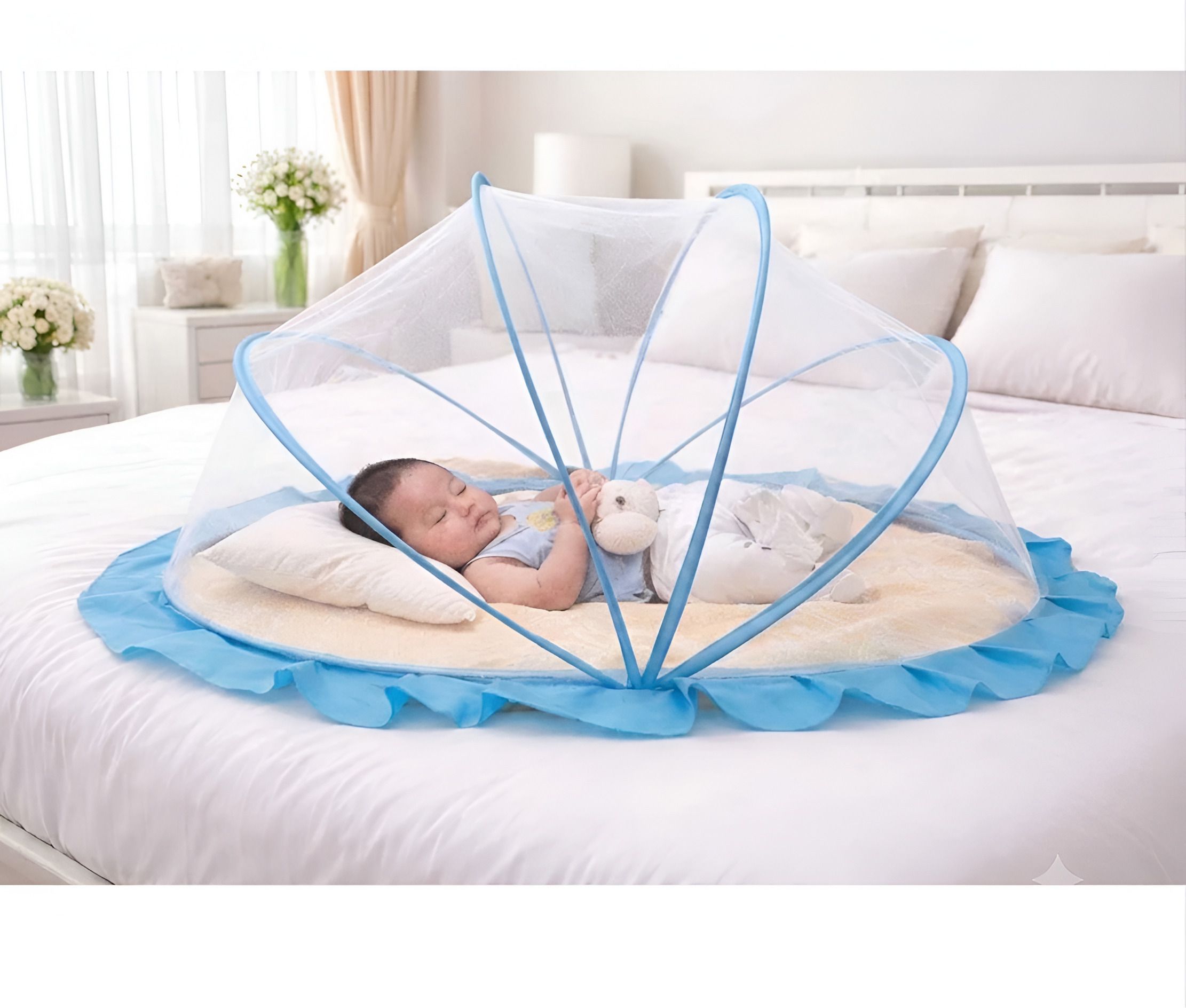 Sky Blue Baby Mosquito Net | Foldable, Portable & Breatheble Baby Machhardani HDPE - High Density Poly Ethylene Washable Kids Mosquito Net-image-16
