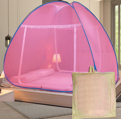 khanjan fashion hub Polyester Infants Washable PINK machhardani window pleated mosquito net sliding door machardani window wal Mosquito Net image 1