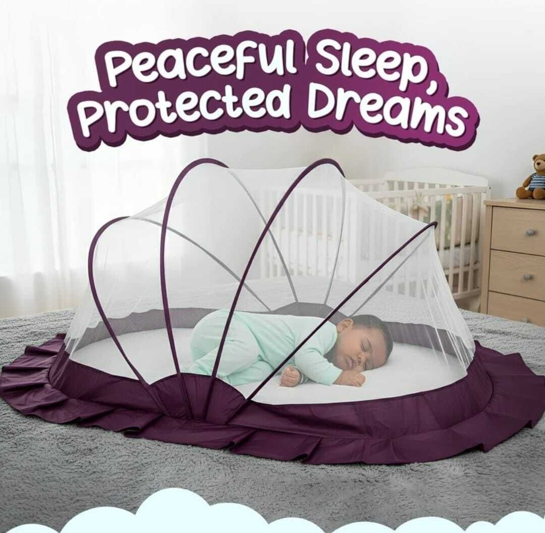 WHITE NET MAROON BASE BABY FOLDABLE CRIB MOSQUITO PREMIUM QUALITY HDPE - High Density Poly Ethylene Washable Kids Mosquito Net-image-20