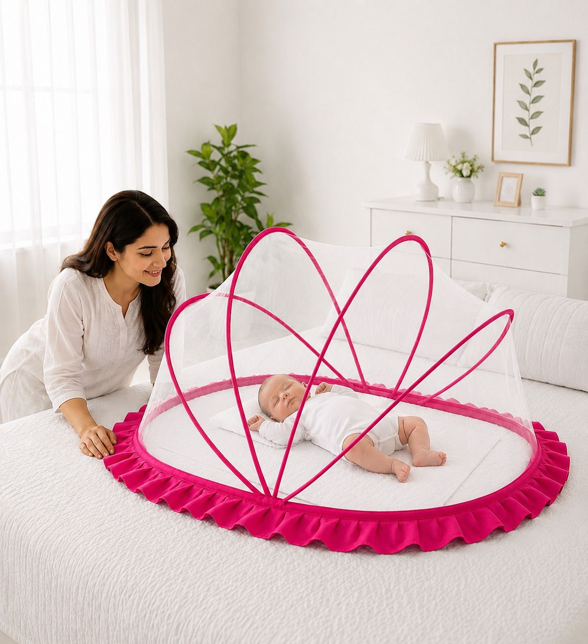 Premium quality foldable baby mosquito net ( pink + white colour ) HDPE - High Density Poly Ethylene Washable Kids Mosquito Net-image-42