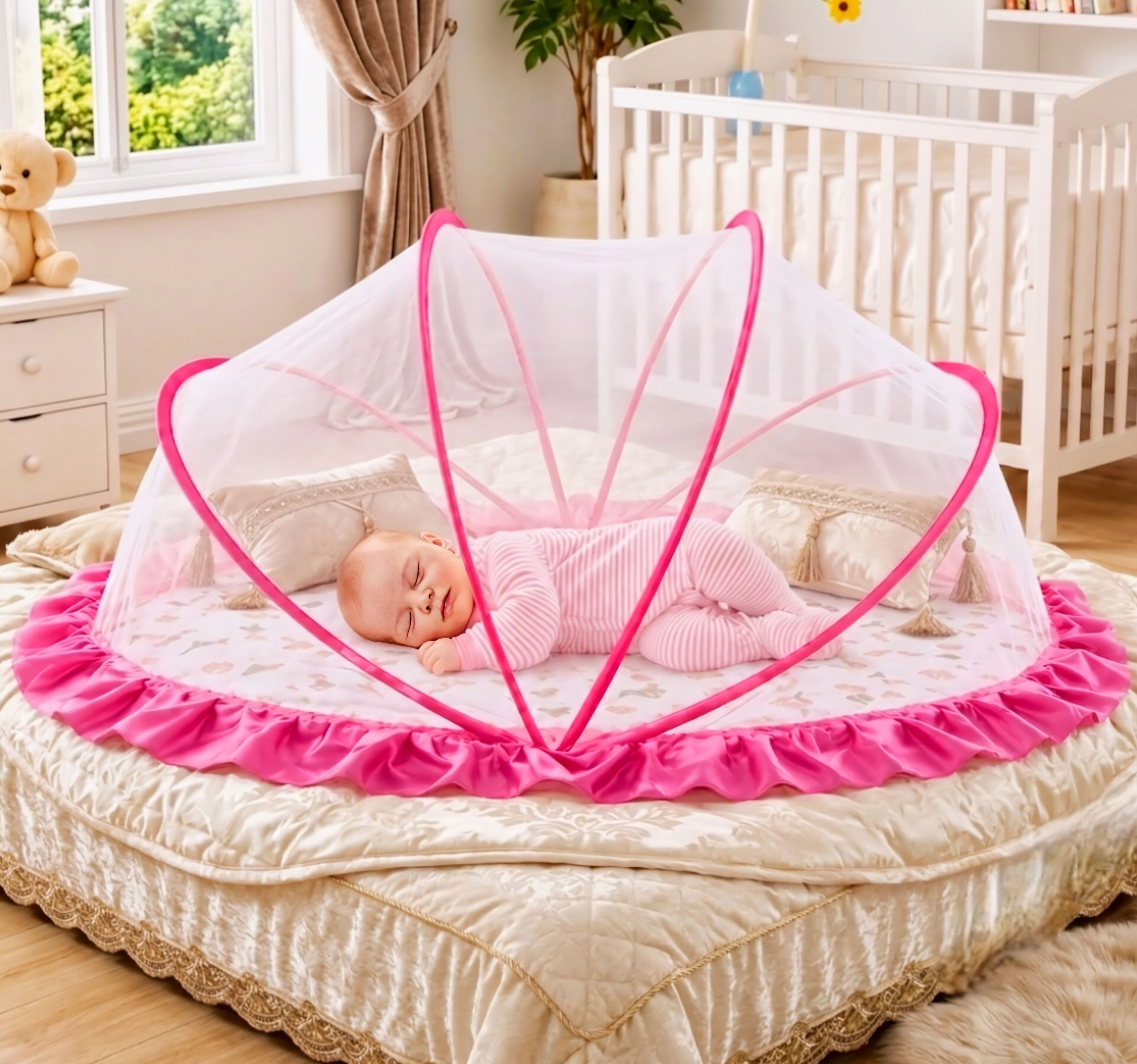 Baby mosquito net white pink Polyester Washable Infants Mosquito Net-image-11